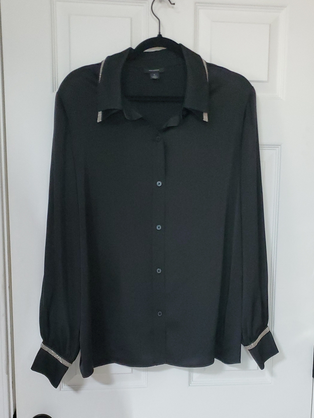 Halogen Black Button-Down Shirt with Silver Trim